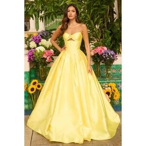 NEW AVA PRESLEY mikado strapless ballgown in yellow